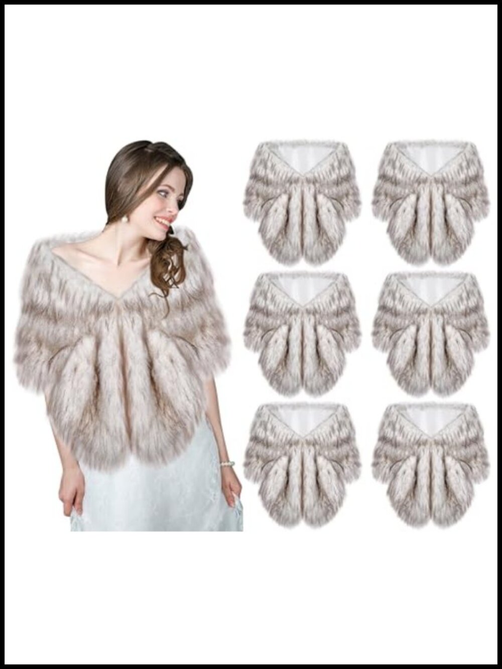 Faux Fur Shawl Wrap Stole Shrug Hook Closure Winter Bridal Evening